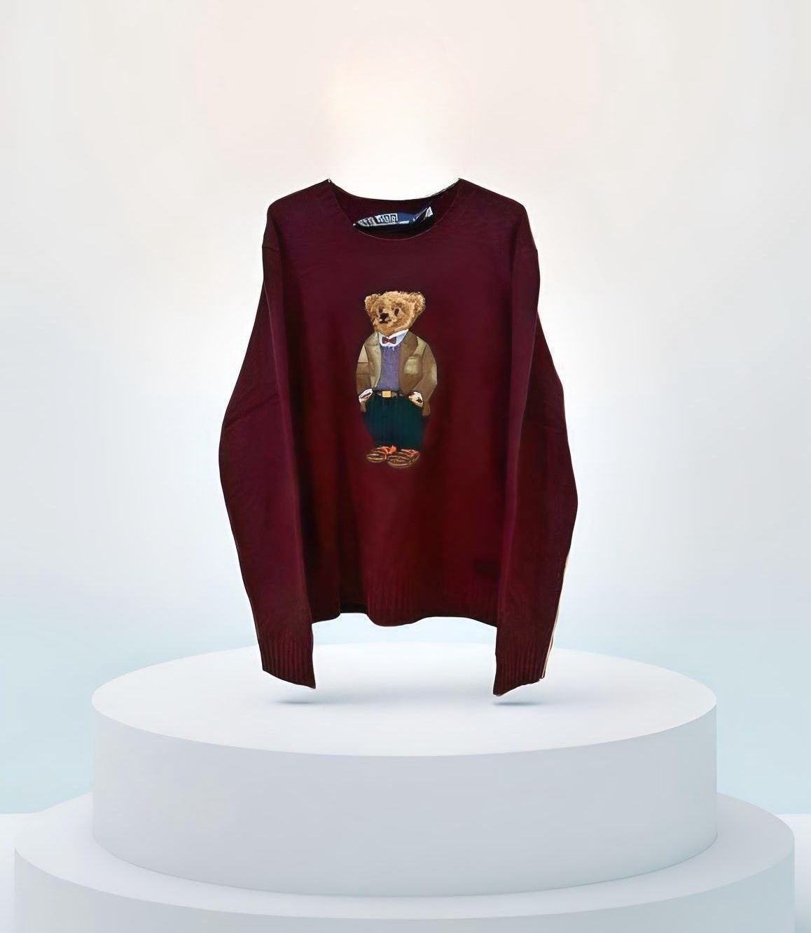 Ralph Polo Bear Maroon Knit Sweater L