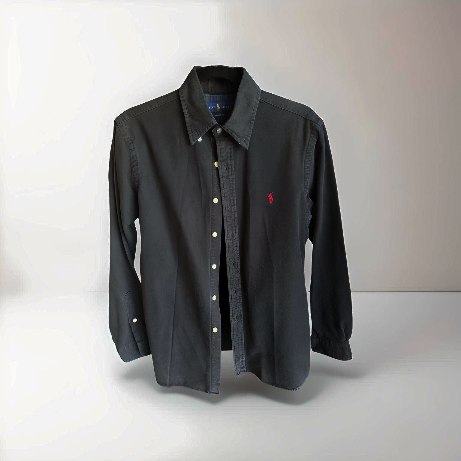Ralph Polo Denim Dress Shirt Black with Red Horse